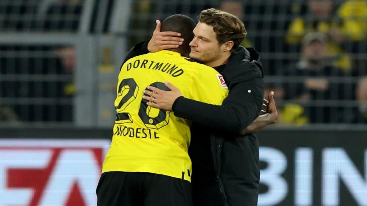 Borussia Dortmund striker Anthony Modeste and coach Edin Terzic